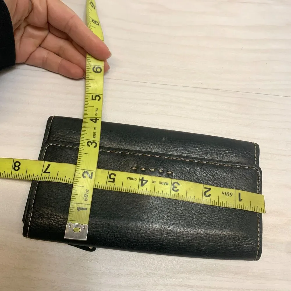 Fossil Women’s Black Leather Wallet Clutch‎ Credit Card Slots Zip